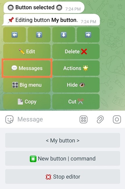 Set message to button or command in a Telegram bot (VisualMaker)