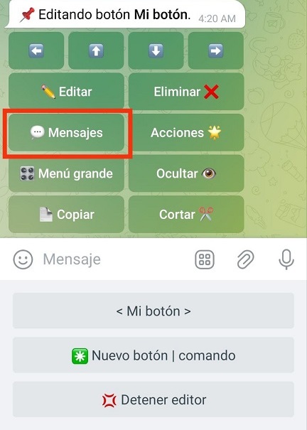 Ver mensajes de botón o comando en bot de Telegram (VisualMaker)